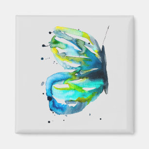Imán Arte de mariposa acuarela azul