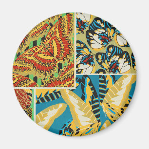 Imán Arte de Mariposa Art Déco Amarillo y Turquesa Vibr