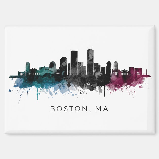 Imán Arte de Massachusetts | Acuarela del horizonte de  (Anverso)
