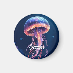Imán Arte de medusas, nombre en escritura blanca, tu im