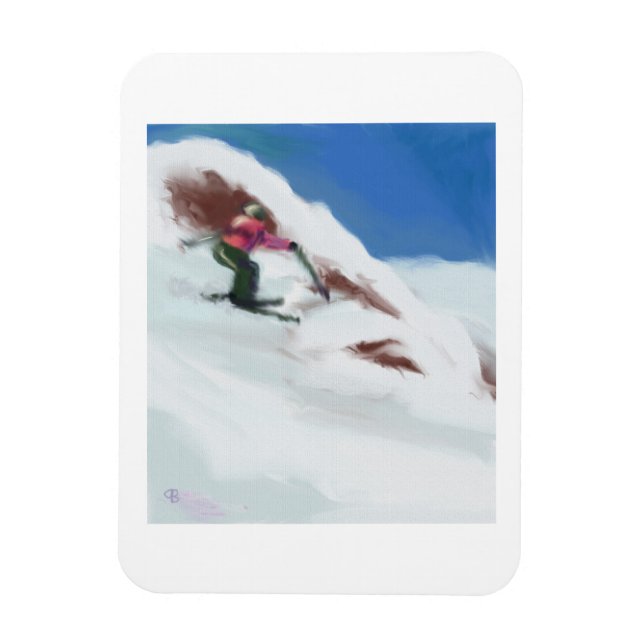 Imán Arte de montaña de nieve en esquí (Vertical)