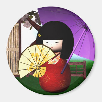 Imán Arte de muñecas de Kokeshi Rojo