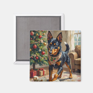Imán Arte de Navidad de Australian Kelpie Pastoreando