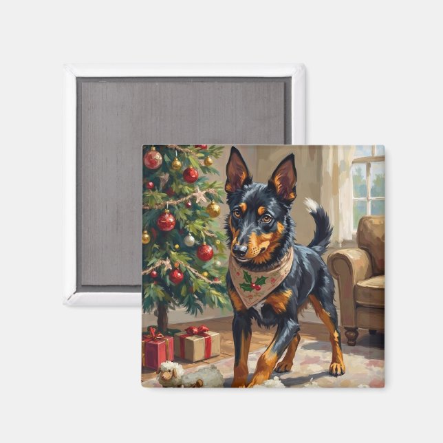 Imán Arte de Navidad de Australian Kelpie Pastoreando (Anverso/Reverso)