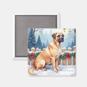 Imán Arte de Navidad de Bullmastiff Bosque Invernal Ace