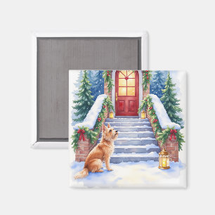 Imán Arte de Navidad de Cesky Terrier Escalera Nevada