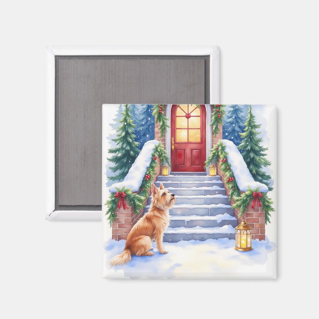 Imán Arte de Navidad de Cesky Terrier Escalera Nevada (Anverso/Reverso)