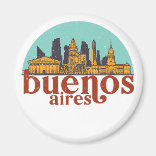 Imán Arte de paisaje urbano retro de Buenos Aires