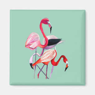 Imán arte de pájaros flamingo acuarela Naranja