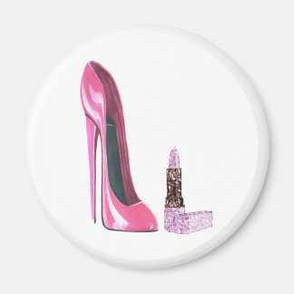 Imán Arte de palo de labios rosados y zapatillas