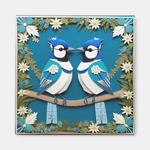Imán Arte de papel de pájaros arrendajos azules