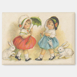 Imán Arte de Pascua Antiguo Conejo Infantil