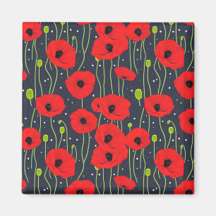 Imán Arte de patrón de amapolas rojas modernas vibrante