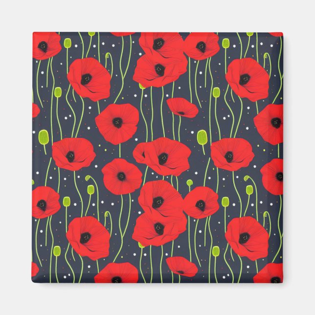 Imán Arte de patrón de amapolas rojas modernas vibrante (Frente)