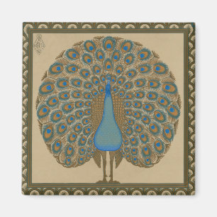 Imán Arte de pavo real azul dorado vintage de Walter Cr