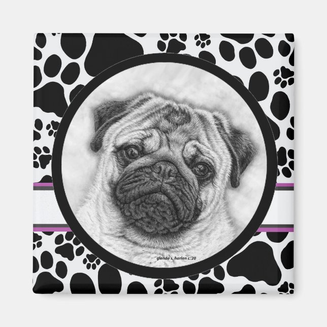 Imán Arte de perro de pug por Glenda Harlan (Frente)