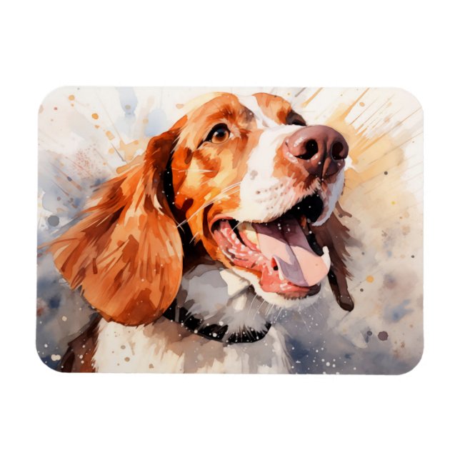 Imán Arte de perro en acuarela feliz Impresión (Horizontal)