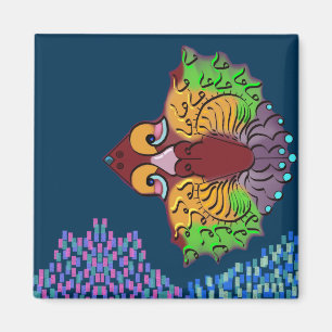 Imán Arte de pescado abstracto con escritura tailandesa