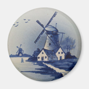 Imán Arte de pintura vintage azul y blanco de Delft