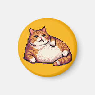 Imán arte de píxel de gato gordo naranja