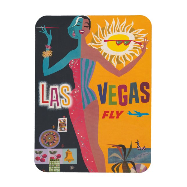 Imán Arte de póster de viajes de apuestas de Las Vegas (Vertical)