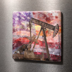 Imán Arte de puesta de sol acuarela de bomba patriotica