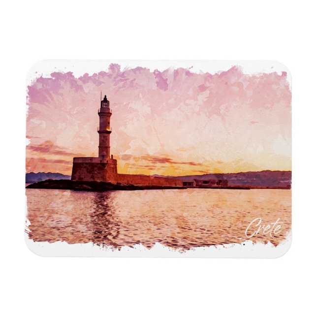 Imán Arte de puesta de sol al óleo de Creta Grecia (Horizontal)