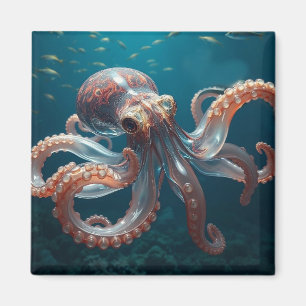 Imán Arte de Pulpo de Vidrio Irisado Vida de Mar Prof