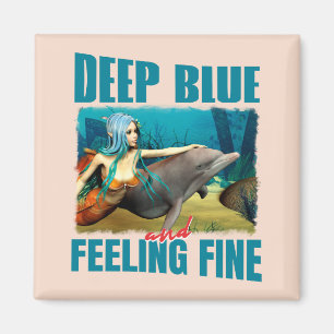 Imán Arte de sirena delfín azul profundo y sintiéndose