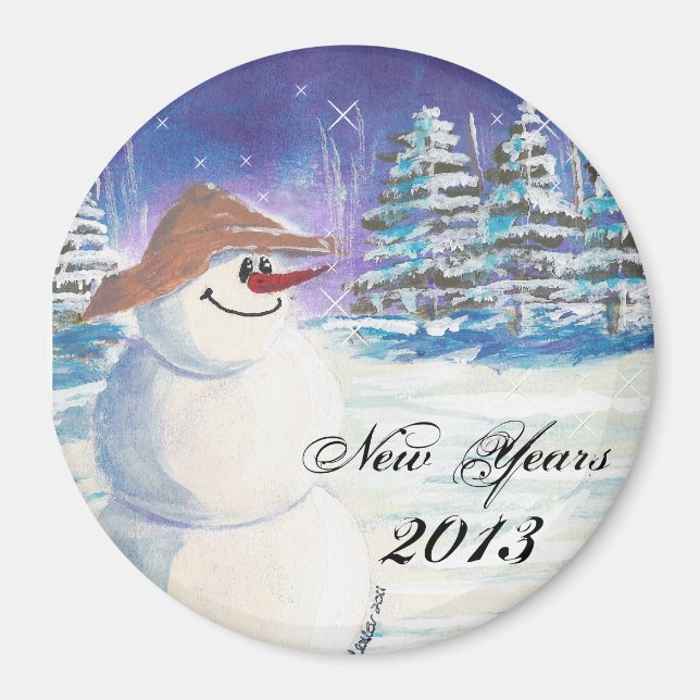 Imán Arte de Snowman en Año Nuevo 2013 (Frente)