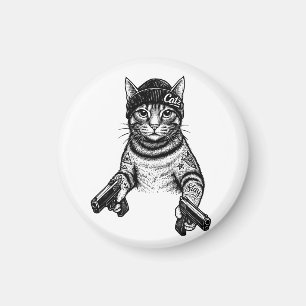 Imán Arte de tatuaje de gato gánster   Kitty de moda ca