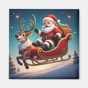 Imán Arte de Trineo de Navidad de Santa y Reno
