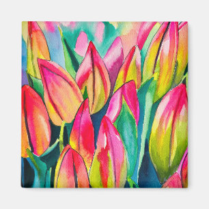 Imán Arte de tulipanes color agua rosa