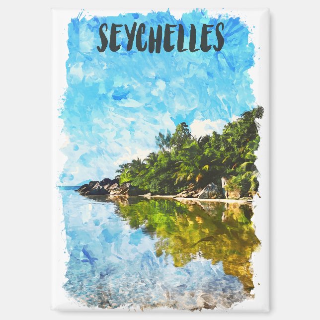 Imán Arte de viaje de Isla Criolla Tropical de Seychell (Anverso)