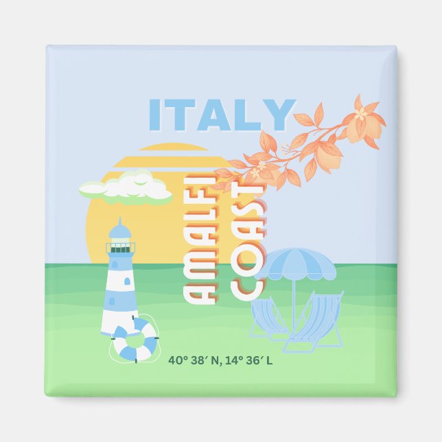 Imán Arte de viaje de Italia, Costa de Amalfi, Preppy,  (Frente)