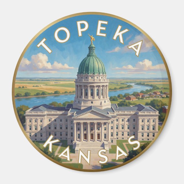 Imán Arte de viaje de la capital de la pradera de Topek (Frente)