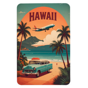 Imán Arte de viaje turístico de Hawái retro de mediados