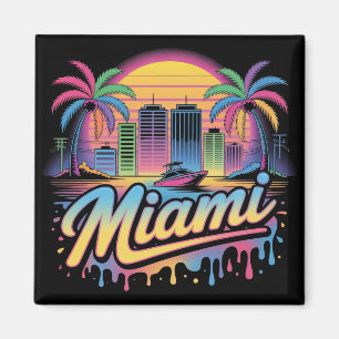 Imán Arte de viaje Vaporwave retro colorido de Miami
