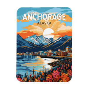 Imán Arte de viaje vintage de Anchorage Alaska