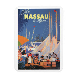 Imán Arte de viaje vintage de Bahamas, vuela a Nassau e