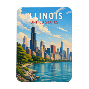 Imán Arte de viaje vintage de ilustración de Illinois