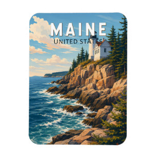 Imán Arte de viaje vintage de ilustración de Maine