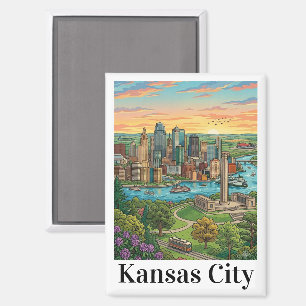 Imán Arte de viaje vintage de la silueta de Kansas City