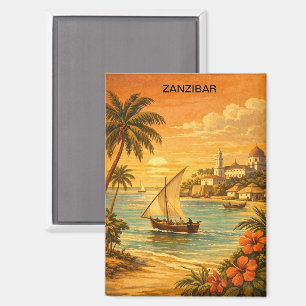 Imán Arte de viaje vintage tropical de Zanzíbar