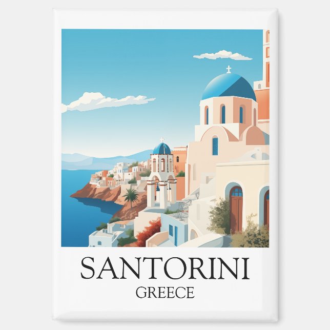 Imán Arte de viajes clásico de Santorini - griego vinta (Anverso)