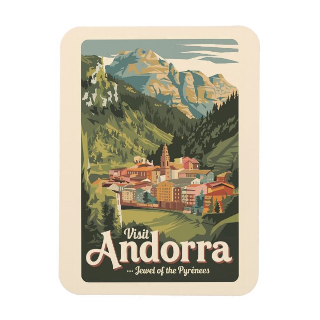 Imán Arte de viajes de Ilustracion de Andorra (Vertical)