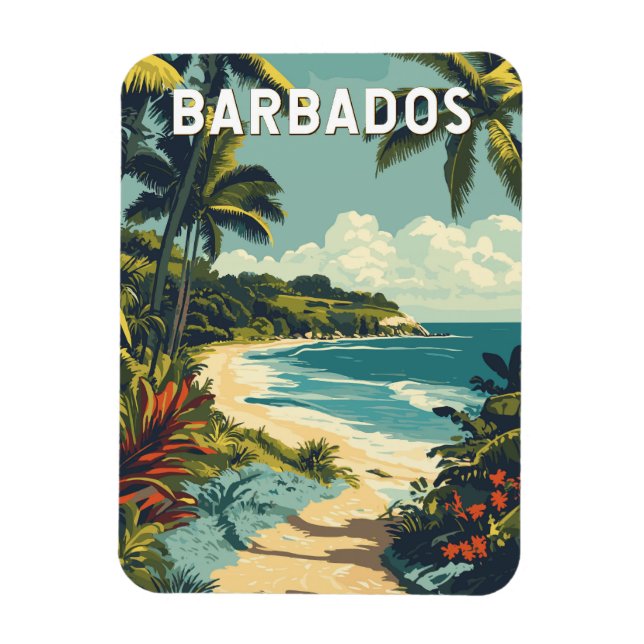Imán Arte de viajes de Ilustracion de Barbados (Vertical)
