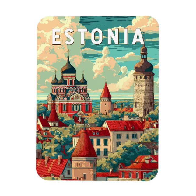 Imán Arte de viajes de Ilustracion de Estonia (Vertical)