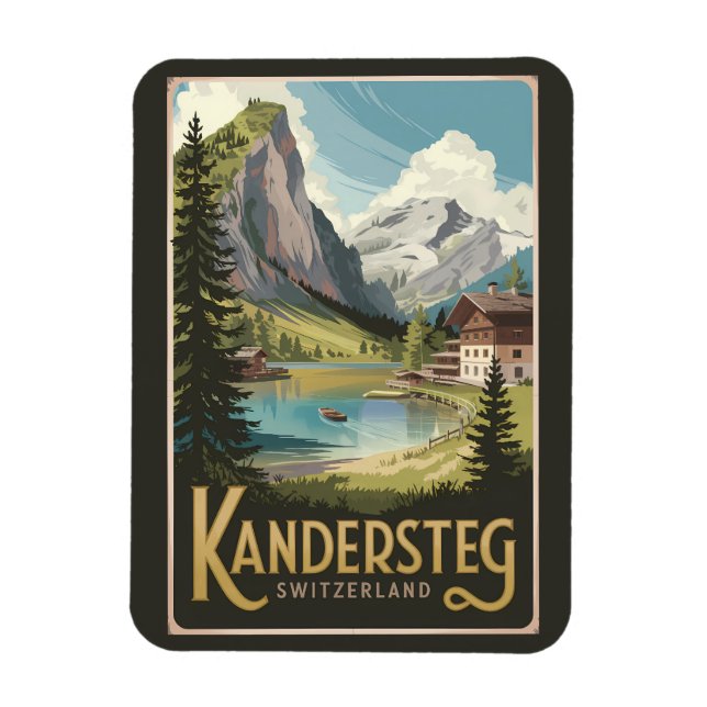 Imán Arte de viajes de Ilustracion de Kandersteg Suiza (Vertical)