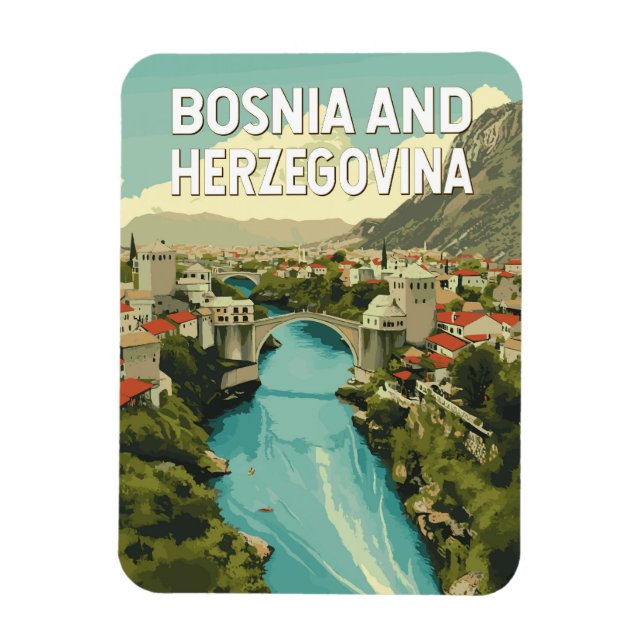 Imán Arte de viajes en Ilustracion de Bosnia y Herzegov (Vertical)